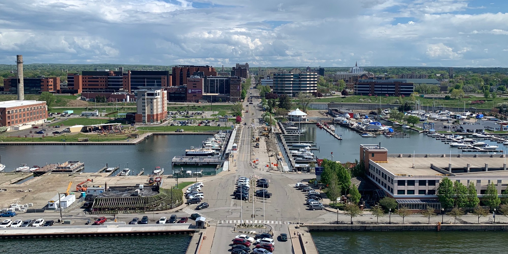 Downtown Erie, Pennsylvania and its waterfront viewed from the tower observation deck.